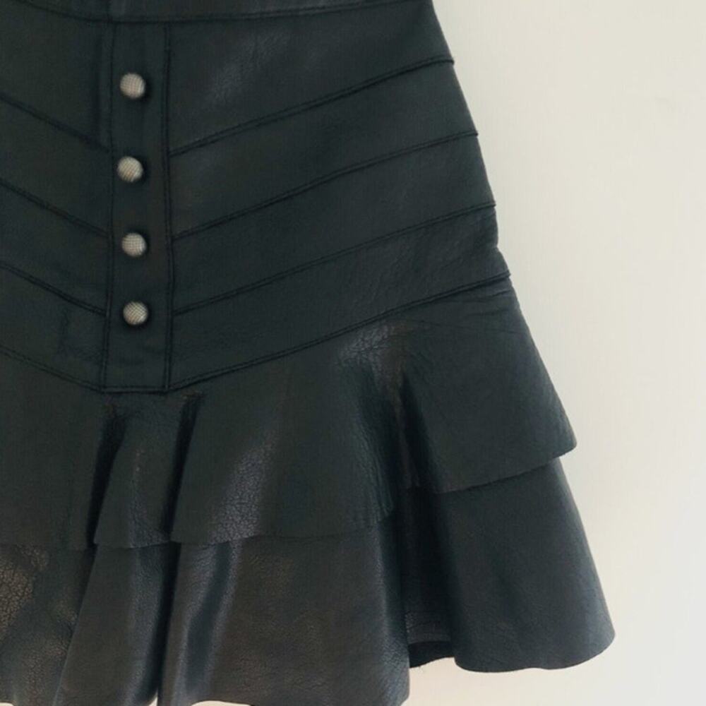 Aje. Ambrosio Black Leather Mini Ruffle, Flat Chevron Yoke Skirt Sz. AU 8 / US 4 - Picture 9 of 12